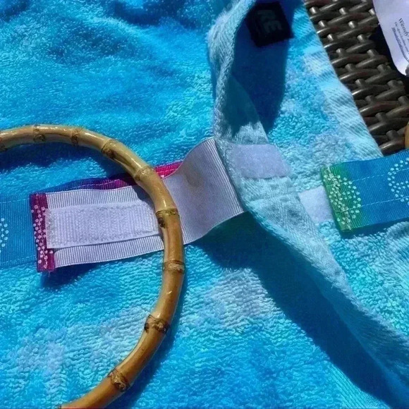 New Beach Towel Bag Surf Sun tie dye Wooden Handles Handmade - Picture 8 of 8